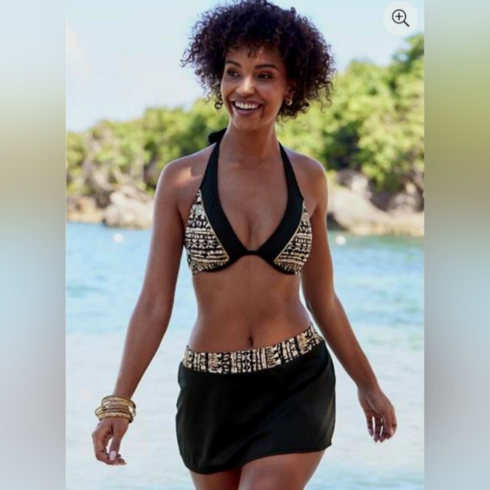 Venus Aztec Black and Gold Swimwear Top, Size B